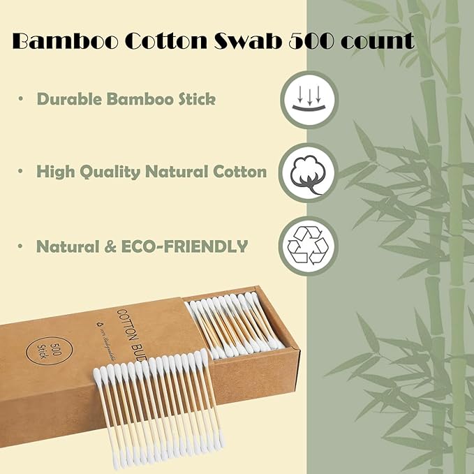 Natural Bamboo Cotton Swabs For Home & Beauty Care, Dual Round Tips, - Image 2