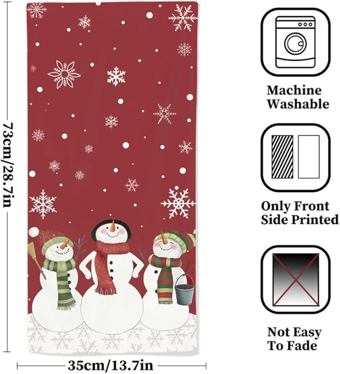Snowman Hand Towels 28.7 x 13.7 Inch Christmas Bathroom Towels Winter Holiday - Image 2