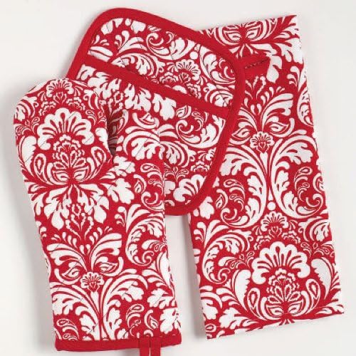DII Cotton Dish Towel Set Damask Print, Tango Red - Image 10