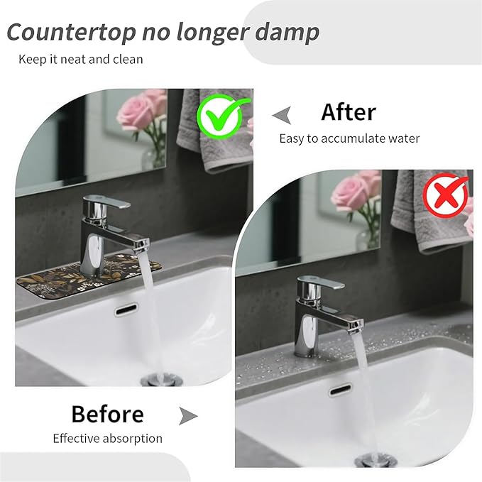 Kitchen Sink Splash Guard，small-flowers and leaves- Faucet Mat Sink - Image 6