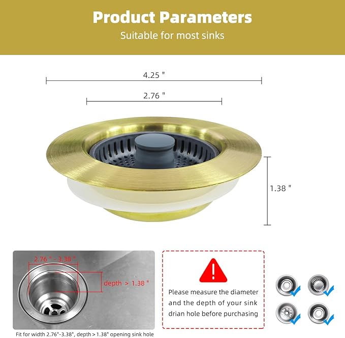 Hibbent Upgraded 3 in 1 Kitchen Sink Drain Strainer and Stopper Combo, - Image 7