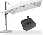 PURPLE LEAF 10 Feet Patio Umbrella with Base Outdoor Cantilever Square Umbrella Aluminum Offset Umbrella with 360-degree Rotation for Garden Deck Pool Patio White by PURPLELEAF