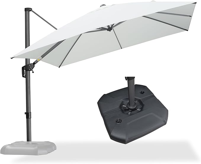 PURPLE LEAF 10 Feet Patio Umbrella with Base Outdoor Cantilever Square Umbrella Aluminum Offset Umbrella with 360-degree Rotation for Garden Deck Pool Patio White by PURPLELEAF