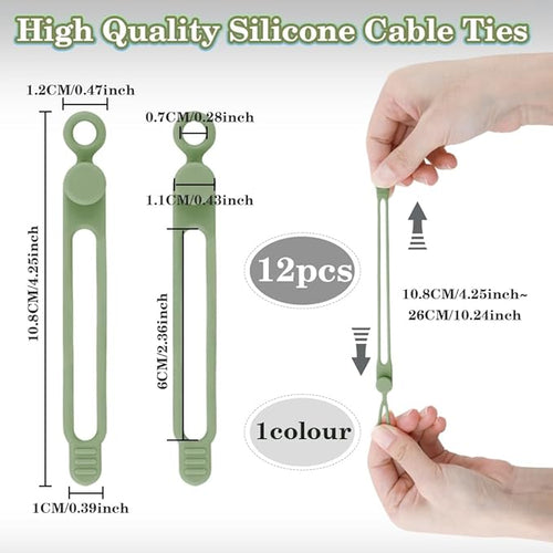 12Pcs Reusable Green Silicone Cord Ties, - Image 2