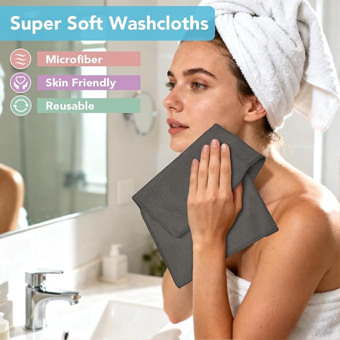 Orighty Washcloths, 20 Pack Microfiber Face Towels, Highly Absorbent and Soft - Image 2
