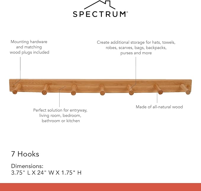 Spectrum Wall Mount 7-Peg Wood Rack Organizer - Image 6