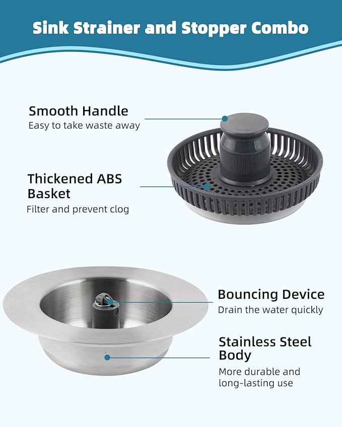 Universal Kitchen Sink Drain Strainer, 3 in 1 Stainless Steel Pop Up Kitchen - Image 6