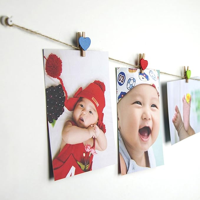 uxcell Card Photo Paper Love Heart Crafts Spring Pegs Mini Wooden Plastic Art - Image 4