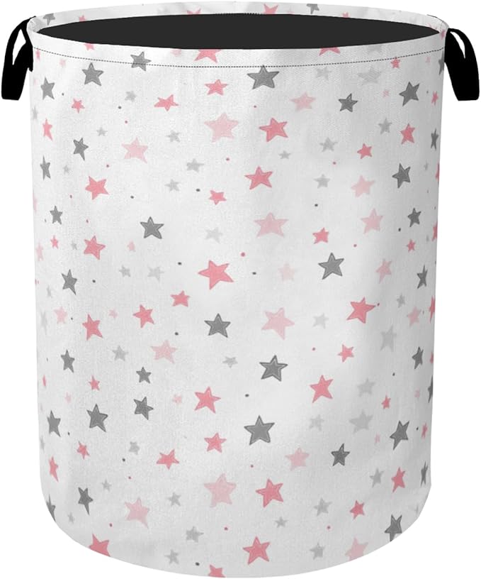 Cute Pink Stars Foldable Canvas Laundry Basket by Gearsly