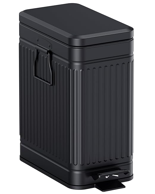 Small Bathroom Trash Can with Lid Soft Close, 6L / 1.6 Gallon Stainless Steel by GibHerz
