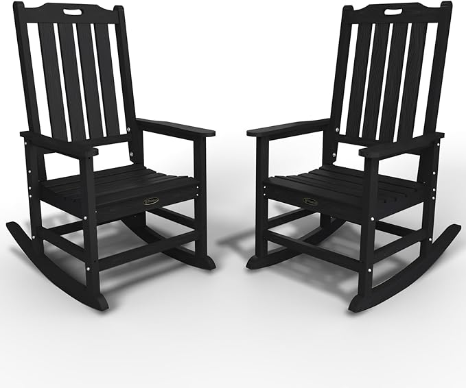 Oversized Rocking Chair Set of 2, Outdoor Rocking Chair for Adults, All Weather Resistant Porch Rocker for Lawn Garden, Black by THOEOE