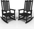 Oversized Rocking Chair Set of 2, Outdoor Rocking Chair for Adults, All Weather Resistant Porch Rocker for Lawn Garden, Black by THOEOE