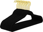 MIZGI Black Velvet Hangers 60 Pack, Premium Gold Clothes Hangers Non-Slip Felt by MIZGI