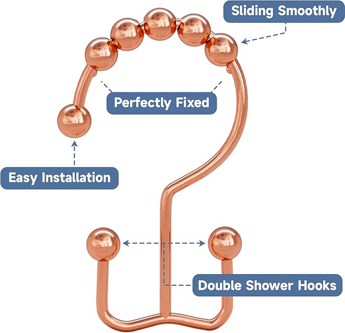 Titanker Shower Curtain Hooks Rings Rust Resistant Metal Double Glide Shower - Image 4