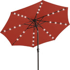 JEAREY 9FT Outdoor Patio Umbrella with Solar Lights, LED Lighted Pool Umbrella with Tilt and Crank, Outdoor Table Umbrellas for Deck, Yard & Market (Red) by JEAREYOutdoorsCollection