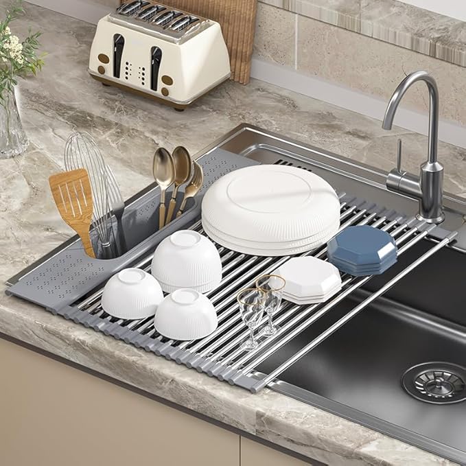Roll Up Dish Drying Rack Over Sink, Heat-Resistant Multipurpose Rolling Sink - Image 2