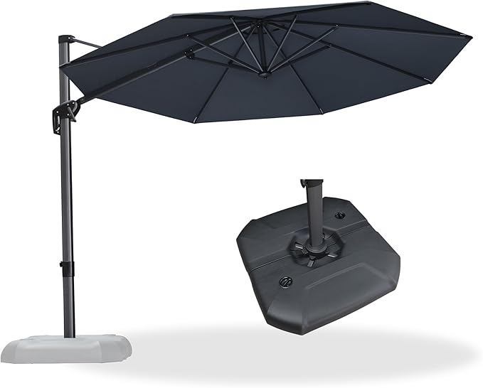PURPLE LEAF 10 Feet Patio Umbrella with Base Outdoor Cantilever Round Umbrella Aluminum Offset Umbrella with 360-degree Rotation for Garden Deck Pool Patio, Grey by PURPLELEAF