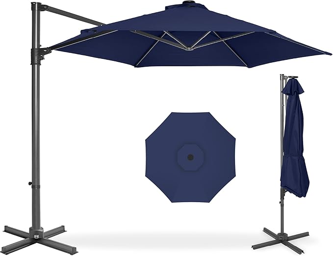 Best Choice Products 10ft Offset Cantilever Hanging Market Patio Umbrella, Smooth 360° Rotation, 8 Sturdy Ribs, Easy Adjustment - Navy Blue by BestChoiceProducts
