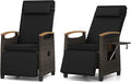 RELAX4LIFE Rattan Outdoor Recliner Chair - Wicker Chaise Lounge Chair w/Adjustable Back & Footrest, Acacia Wood Armrests, Flip Side Table, Cushion, Reclining Patio Chair for Pool Yard (2, Black) by RELAX4LIFE