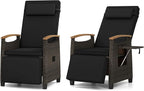 RELAX4LIFE Rattan Outdoor Recliner Chair - Wicker Chaise Lounge Chair w/Adjustable Back & Footrest, Acacia Wood Armrests, Flip Side Table, Cushion, Reclining Patio Chair for Pool Yard (2, Black) by RELAX4LIFE