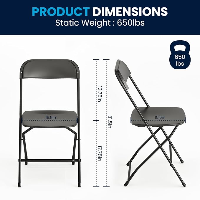 Flash Furniture Hercules Series Plastic Folding Chair - Black - 20 Pack 650LB Weight Capacity Comfortable Event Chair-Lightweight Folding Chair - Image 2