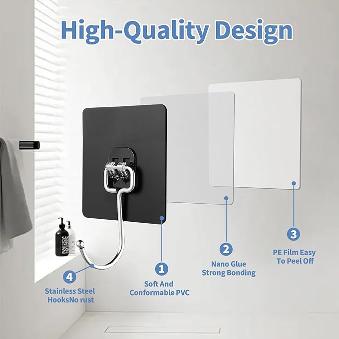 Adhesive Wall Hooks for Hanging - 60lb Heavy Duty Waterproof & Rustproof - Image 6