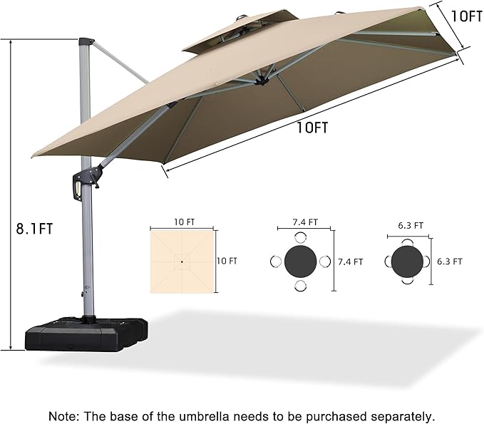 PURPLE LEAF 10ft Patio Umbrella Outdoor Square Large Cantilever Windproof Offset and Heavy Duty Sun Umbrella for Garden Deck Pool, Beige - Image 8