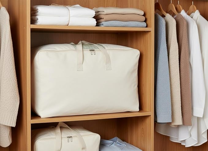 Soft Canvas Storage Bag with Zipper and Clear Window, Cotton Linen Organizer - Image 6