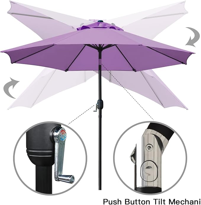 Sunnyglade 9' Patio Umbrella Outdoor Table Umbrella with 8 Sturdy Ribs（Purple） - Image 2
