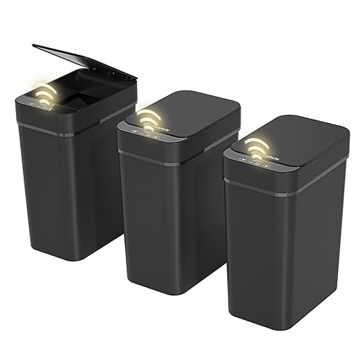 3 Pack Bathroom Trash Can 2.6 Gallon Small Touchless Automatic Motion Sensor by FocusOnDailynecessities