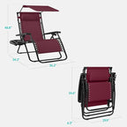 Best Choice Products 30” Wide Folding Zero Gravity Outdoor Recliner Patio Lounge Chair w/Adjustable Canopy Shade, Headrest, Side Accessory Tray - Burgundy - Image 2