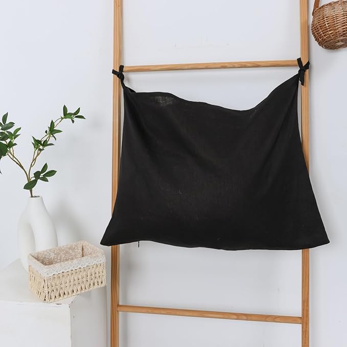 Hanging Linen Laundry Bag, 100% Pure Flax Linen Over The Door Hamper by HSOFTIFY