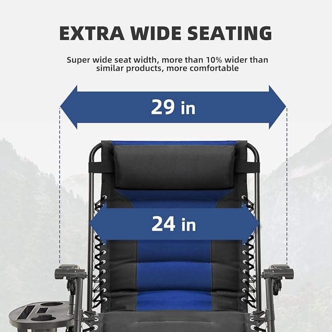 Zero Gravity Chair Set of 4 Oversized Folding Recliner, Padded Anti Gravity Lounge Chair with Adjustable Pillow & Cup Holder for Outdoor Camping, Patio, Poolside, Lawn (Black & Blue) - Image 5