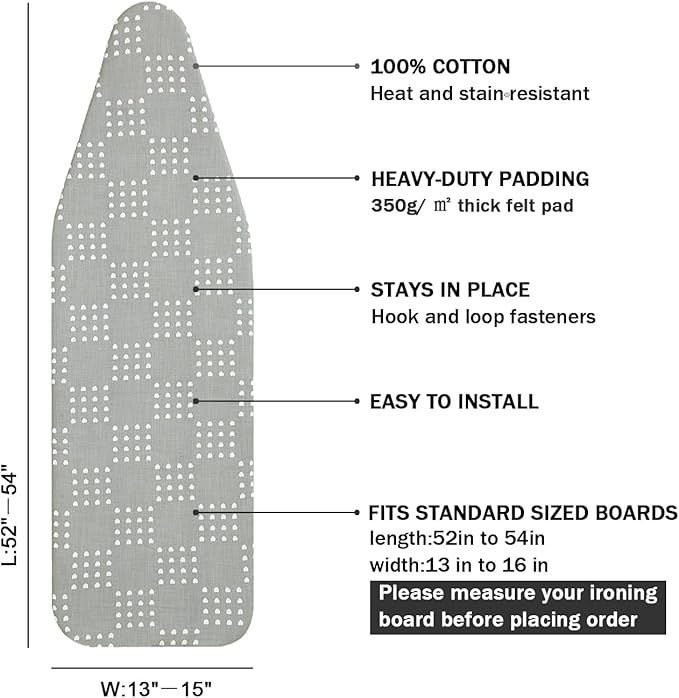 Ironing Board Cover and Pad Standard Size 15 x 54, 3 Pairs of Hook and Loop - Image 2