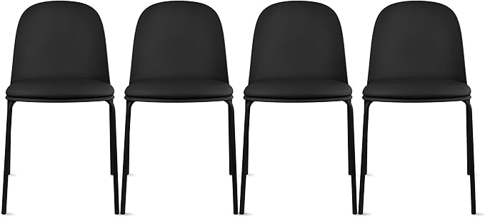 2xhome Modern Stackable Armless Dining Chair | Plastic Shell Seat with Metal Legs | Indoor or Outdoor Use | Home Kitchen Patio (4, Black, Padded Seat) by 2xhome