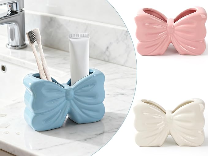 Bow Toothbrush Holder， 2-Slot Toothbrush and Toothpaste Holder Cute Toothbrush - Image 2