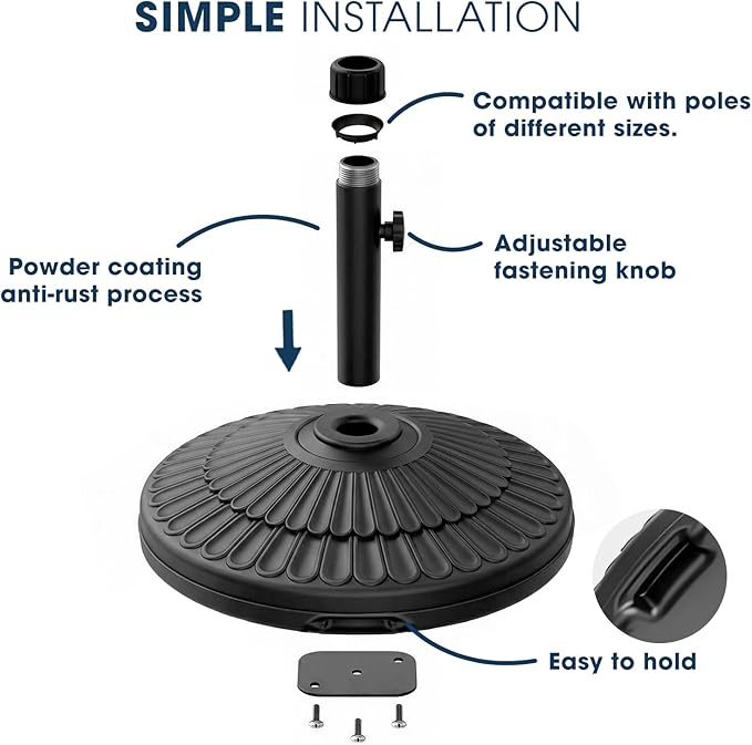 wikiwiki 80 Lbs HDPE Round Patio Umbrella Base, Weighted Umbrella Stands Fits 1.5-1.9in Poles for Garden, Lawn, Deck, Backyard & Pool, Black - Image 4