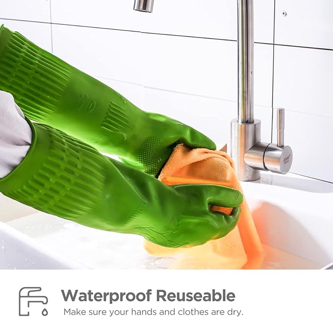 Dishwashing gloves 2 Pairs for kitchen, Rubber cleaning gloves, Long dish - Image 3