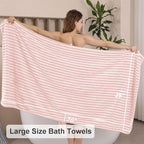Oliven 8 Pcs Pink Cabana Stripe Large Bath Towels Set Oversized Bath Sheet-2 - Image 4