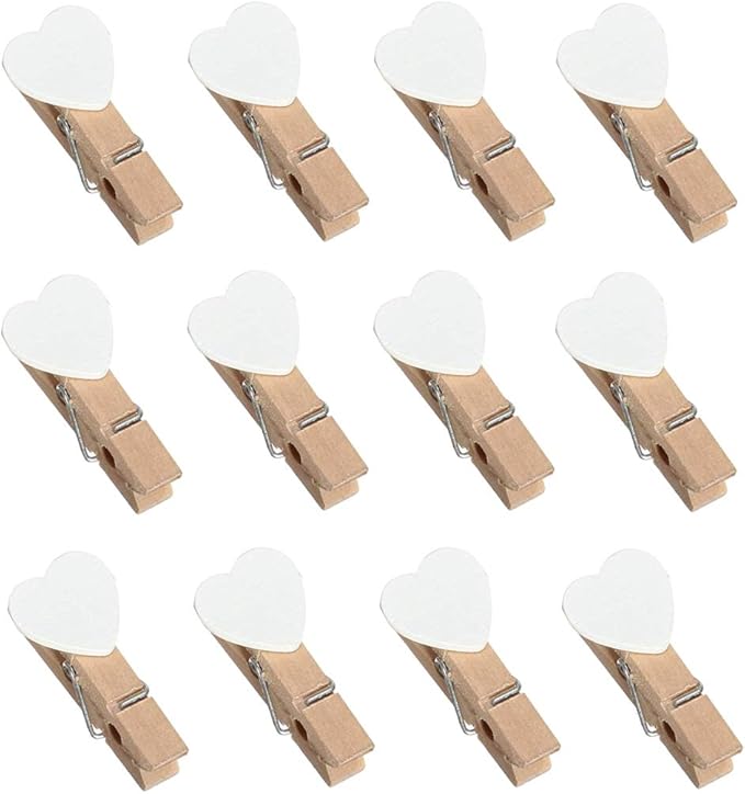 50 Pieces Mini Heart Wooden Clips Clothespins Photo Paper Peg Pin Craft by UUYYEO