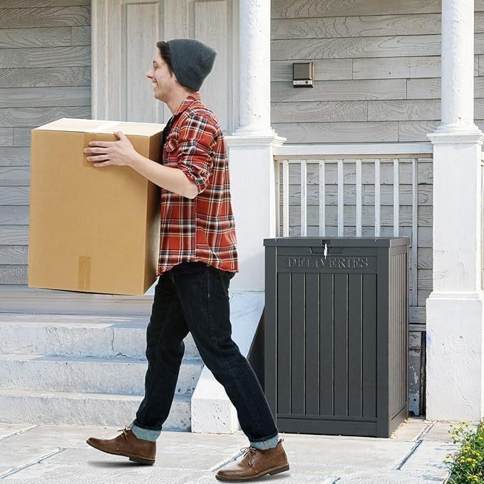 DRATO 48 Gallon Package Delivery Box, Large Lockable Storage Box, Double-Wall Resin Outdoor Package Delivery and Waterproof Deck Box for Porch, Patios（Black，48 Gallon） - Image 7