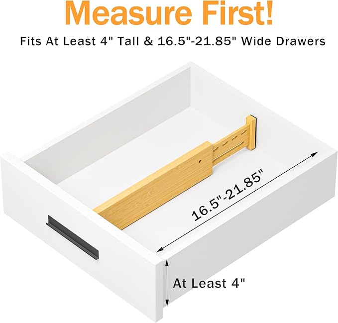 Bamboo Drawer Dividers 4" High, 16.5-22" Adjustable Drawer Organizers - Image 2