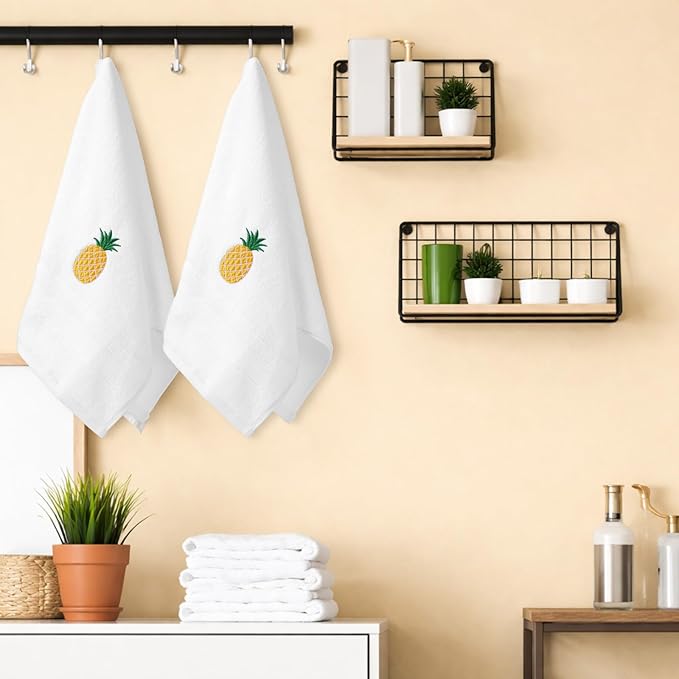 2 Pcs Pineapple Hand Towels White-Yellow Bathroom Decor 14x29 Inch Embroidered - Image 6