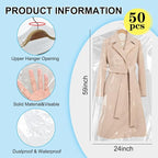 BEISHIDA 50PCS 60 Inch Plastic Garment Bag-Plastic Clear Dry Cleaner Laundry - Image 2