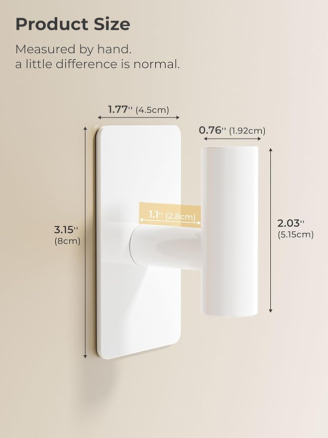 Towel Hooks for Bathrooms – 2 Pack, Smooth White Finish, T-Shaped Stainless - Image 2
