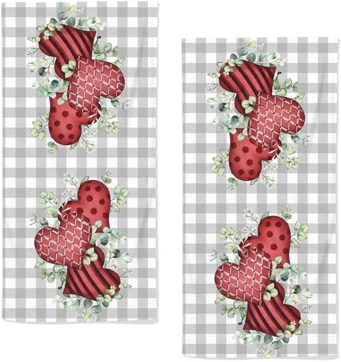 Valentines Hand Towels, Watercolor Eucalyptus Floral Bathroom Towels Decorative by qiuhuang