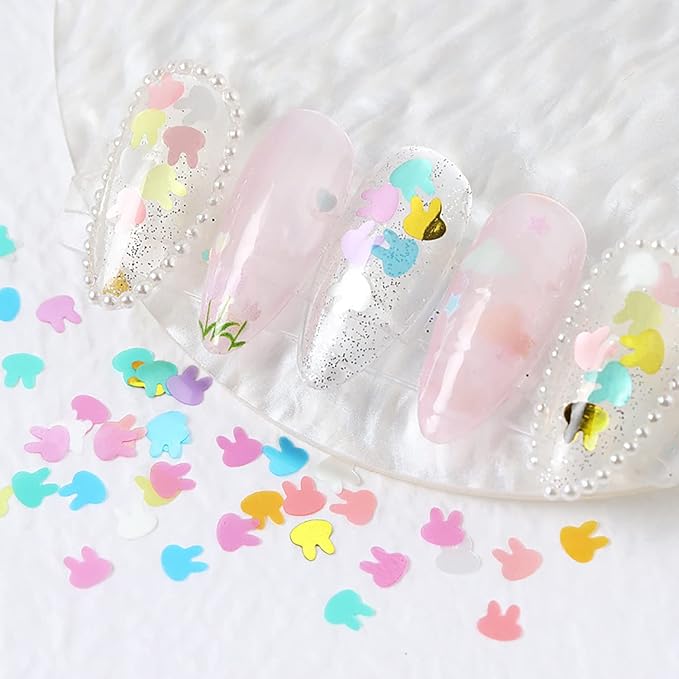 Rabbit Nail Art Glitter Sequins, 3D Animal Rabbits Nail Flakes Designs - Image 2