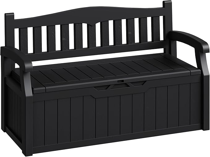 80-Gallon Outdoor Storage Bench, Waterproof Deck Box with Lockable Lid, Dark Black by Acurax