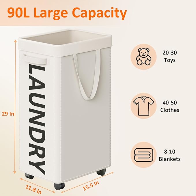 2 Pack Rolling Laundry Basket - Image 3