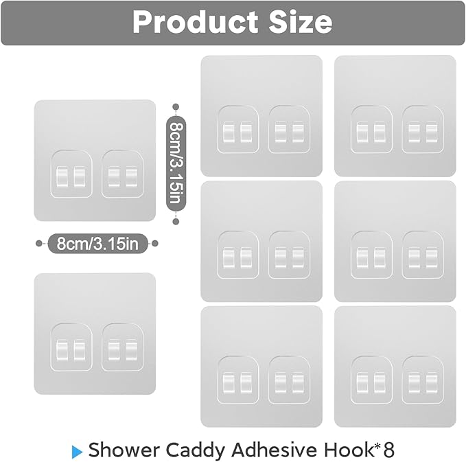 Lsnisni 8 Pack Shower Caddy Adhesive Replacement, Strong Adhesive Double Hooks - Image 2